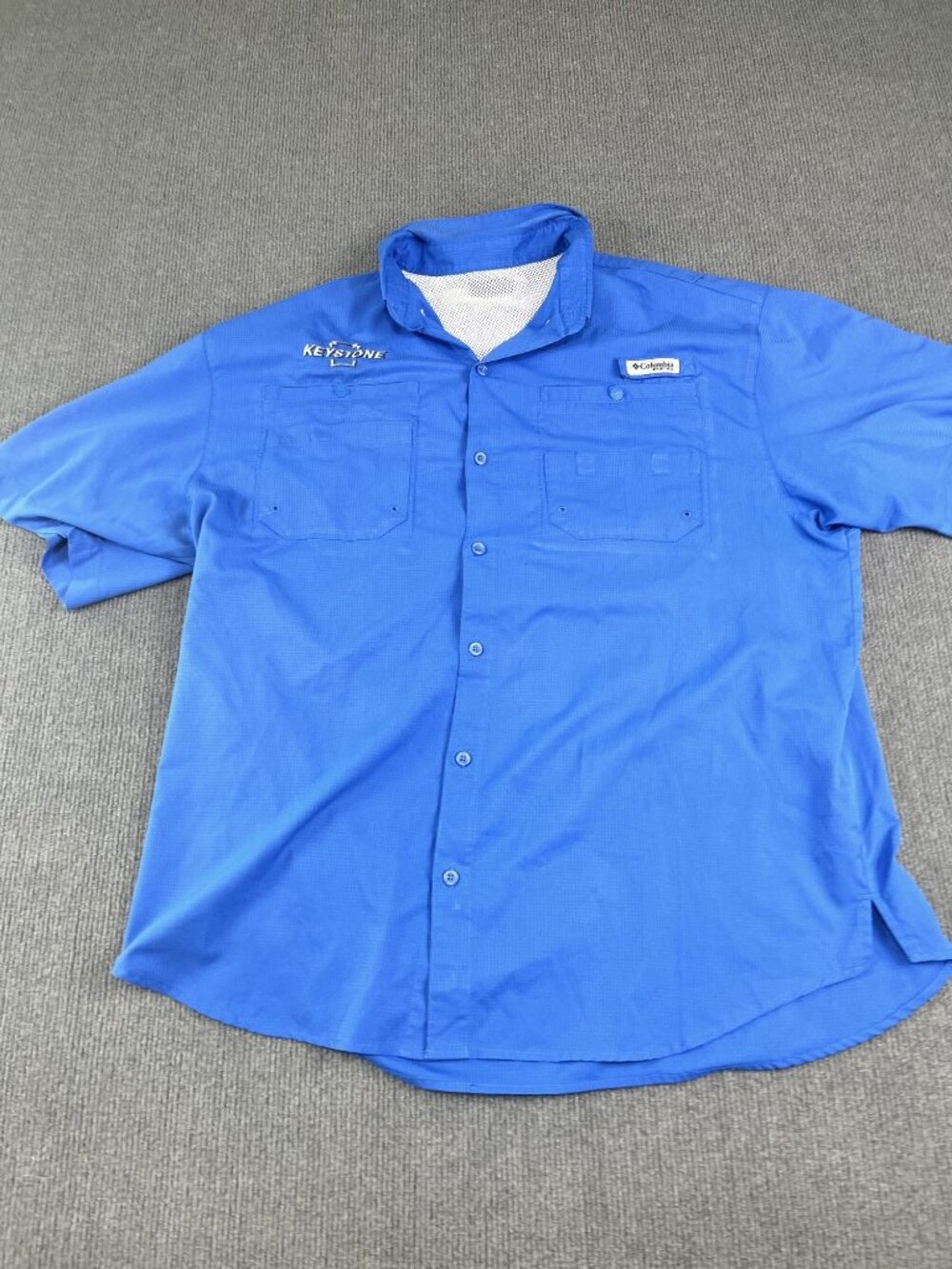 Columbia PFG Mens Blue Vented Fishing Shirt Keystone Button-Up Short Sleeve 2XL